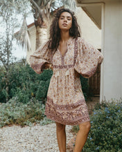 Load image into Gallery viewer, Pink floral print, Bohemian midi dress ,Boho sundress