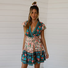Load image into Gallery viewer, Bohemian Mini Dress, Boho Wrap Dress,Floral Print