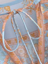 Load image into Gallery viewer, Blue Floral Print Bohemian Mini Dress , Rayon Boho Dress