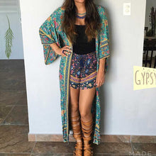 Load image into Gallery viewer, Green Floral Print,Bohemian Kimono,Boho Robe