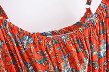 Load image into Gallery viewer, Red Floral Print Two Piece Outfits, Rayon Cotton Boho Sets