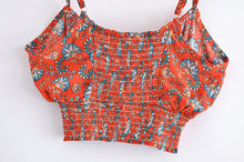 Load image into Gallery viewer, Red Floral Print Two Piece Outfits, Rayon Cotton Boho Sets