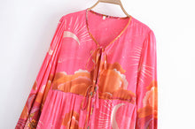 Load image into Gallery viewer, Star and Moon Print Boho Dress,Bohemian Maxi Sundress