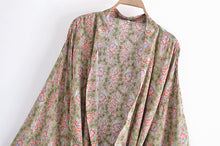 Load image into Gallery viewer, Green Floral Boho Kimono, Bohemian Bikini Cover-up