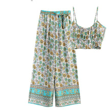 Load image into Gallery viewer, Boho Sets, Green Floral Print ,Pants and Tops