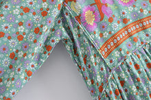 Load image into Gallery viewer, Green Floral Bohemian Maxi Dress,Rayon Cotton Boho Dress