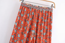 Load image into Gallery viewer, Red Floral Print Two Piece Outfits, Rayon Cotton Boho Sets