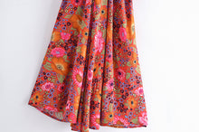 Load image into Gallery viewer, Red Floral Bohemian Maxi Dress,Rayon Cotton Beach Boho Dress