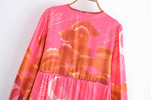 Load image into Gallery viewer, Star and Moon Print Boho Dress,Bohemian Maxi Sundress