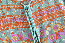 Load image into Gallery viewer, Green Floral Bohemian Maxi Dress,Rayon Cotton Boho Dress
