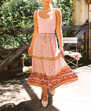 Load image into Gallery viewer, Pink Floral Print,Bohemian Long Skirt,Boho Maxi Skirt