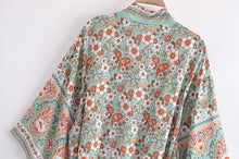 Load image into Gallery viewer, Green Floral Print , Bohemian Blouses,Boho Kimono
