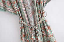 Load image into Gallery viewer, Green Floral Print , Bohemian Blouses,Boho Kimono
