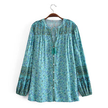 Load image into Gallery viewer, Green Floral Print, Loose Blouses ,Boho Shirts