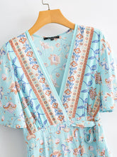 Load image into Gallery viewer, Light Blue Floral ,Bohemian Mini Dress,Boho Dress