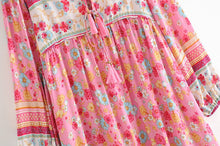 Load image into Gallery viewer, Pink Floral Print,Bohemian Midi Sundress,Boho Dress