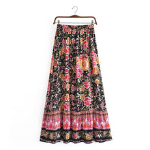 Load image into Gallery viewer, Black Floral Print,Bohemian Skirt,Boho Maxi Skirt