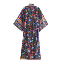 Load image into Gallery viewer, Boho Kimono, Beach Robe,Navy Floral