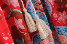Load image into Gallery viewer, Red Floral Peacock Skirt, Maxi Skirt,Boho Skirt