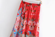 Load image into Gallery viewer, Red Floral Peacock Skirt, Maxi Skirt,Boho Skirt