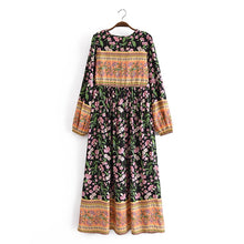 Load image into Gallery viewer, Black Floral Print ,Bohemian Maxi Dress ,Boho Dress