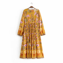 Load image into Gallery viewer, Yellow Floral Print,Bohemian Maxi Dress ,Boho Dress
