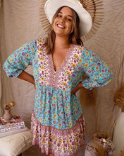 Load image into Gallery viewer, Floral print v-neck,Boho sundress,Boho mini dress