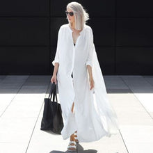Load image into Gallery viewer, White Bohemian Maxi Sundress ,Boho Shirt Dress