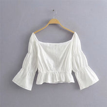 Load image into Gallery viewer, Boho Blouse, White Shirt,white Off-shoulder Tops