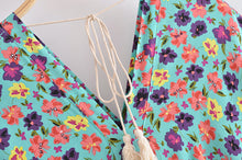 Load image into Gallery viewer, Green Floral Print,Bohemian Maxi Dress,Boho Dress