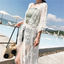 Load image into Gallery viewer, White hollow Out ,Bohemian maxi dress, Boho kimono