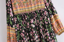 Load image into Gallery viewer, Black Floral Print ,Bohemian Maxi Dress ,Boho Dress