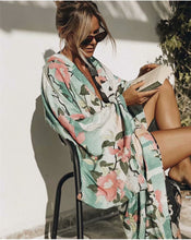 Load image into Gallery viewer, Boho Kimono,Bikini Cover-ups,Green Crane Floral