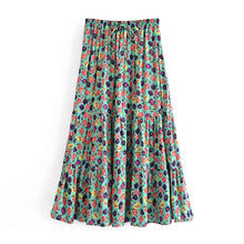 Load image into Gallery viewer, Green Floral Print,Bohemian Skirt ,Boho Maxi Skirt