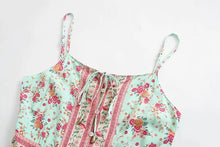Load image into Gallery viewer, Green Floral Print,Boho Strapless Dress,Boho Maxi Dress