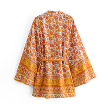 Load image into Gallery viewer, Yellow Floral Print ,Boho Kimono,Bikini Cover-ups