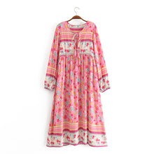 Load image into Gallery viewer, Pink Floral Print,Bohemian Midi Sundress,Boho Dress