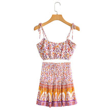 Load image into Gallery viewer, Pink Floral,Mini Skirts and Tops,Boho Sets