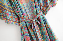 Load image into Gallery viewer, Green Floral Print,Bohemian Kimono,Boho Robe