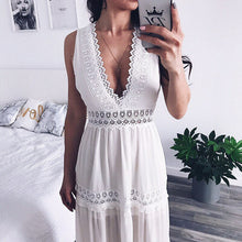 Load image into Gallery viewer, White Hollow Out,Boho Maxi Dress,Bohemian Sundress
