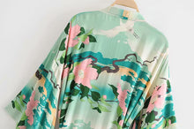 Load image into Gallery viewer, Boho Kimono,Bikini Cover-ups,Green Crane Floral