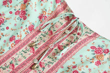 Load image into Gallery viewer, Green Floral Print,Boho Strapless Dress,Boho Maxi Dress
