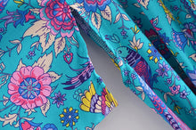 Load image into Gallery viewer, Green Peacock Floral Print,Bohemian Kimono, Boho Maxi Dress