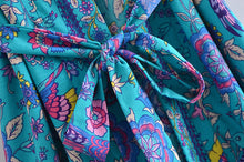 Load image into Gallery viewer, Green Peacock Floral Print,Bohemian Kimono, Boho Maxi Dress