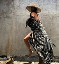 Load image into Gallery viewer, Stripe Print,Bohemian Maxi Dress , Boho Kimono
