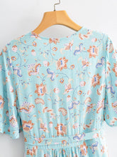 Load image into Gallery viewer, Light Blue Floral ,Bohemian Mini Dress,Boho Dress