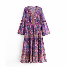 Load image into Gallery viewer, Purple Floral Print,Bohemian Maxi Dress,Boho Dress