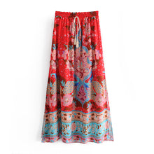 Load image into Gallery viewer, Red Floral Peacock Skirt, Maxi Skirt,Boho Skirt