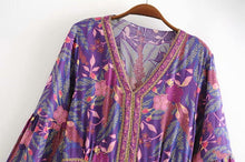 Load image into Gallery viewer, Purple Floral Print,Bohemian Maxi Dress,Boho Dress