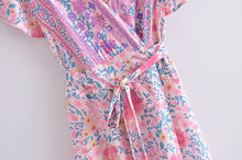 Load image into Gallery viewer, Pink floral print ,Boho dress, Bohemian Wrap Dress
